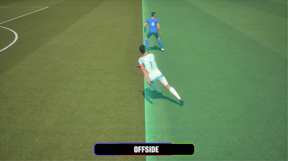 Automated offside line in a football match.